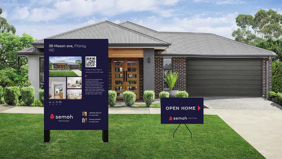 Semoh open home signage in front of a listing