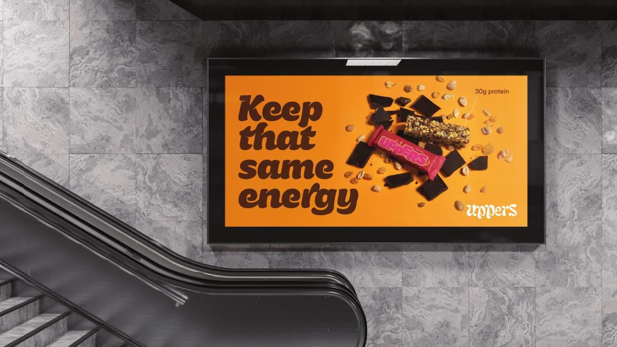 Uppers escalator billboard · Keep that same energy