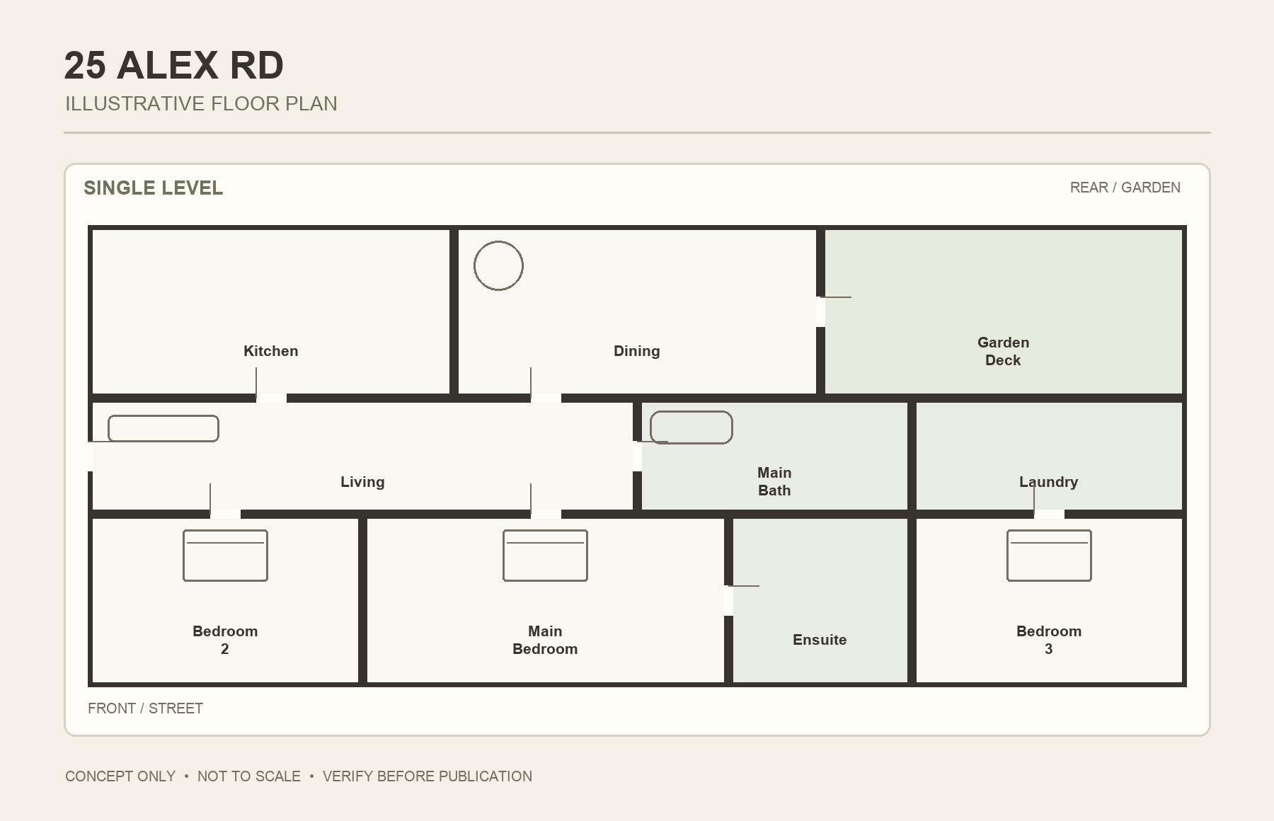 Illustrative floor plan of 25 Alex Road showing the room layout