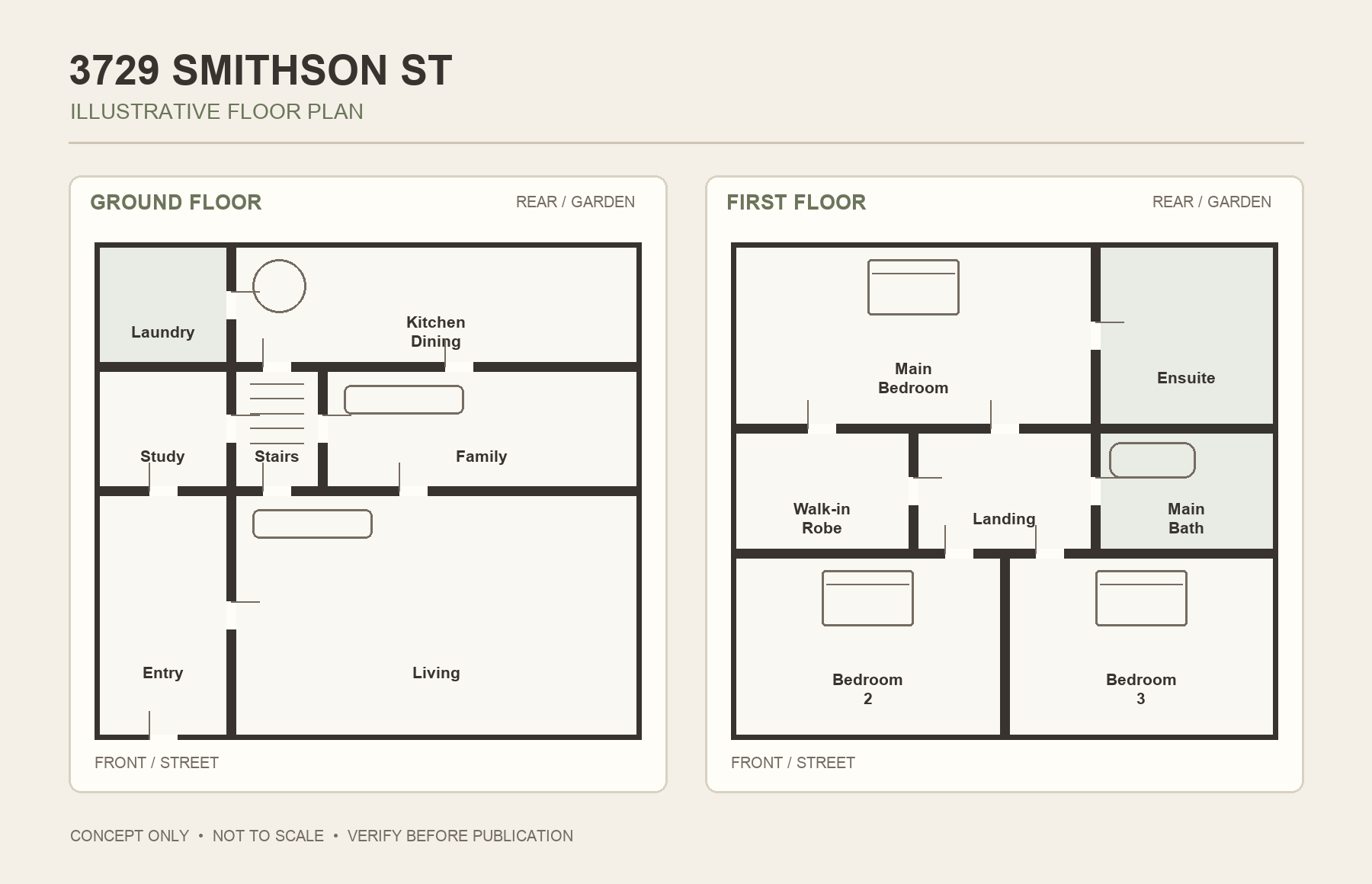 Illustrative floor plan of 3729 Smithson Street showing the room layout