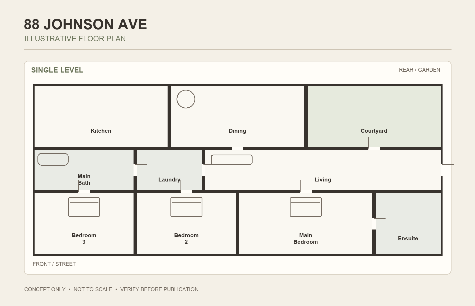 Illustrative floor plan of 88 Johnson Avenue showing the room layout