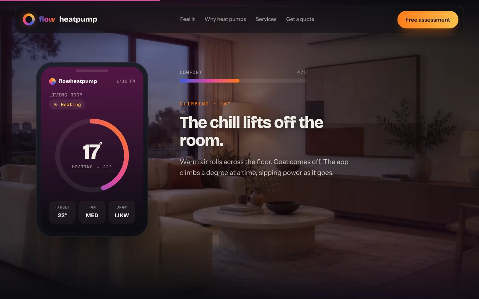 The Flow app at 17 degrees as the room warms