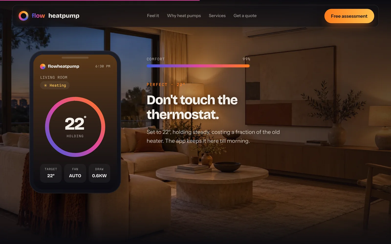 The Flow app at 22 degrees: Don't touch the thermostat